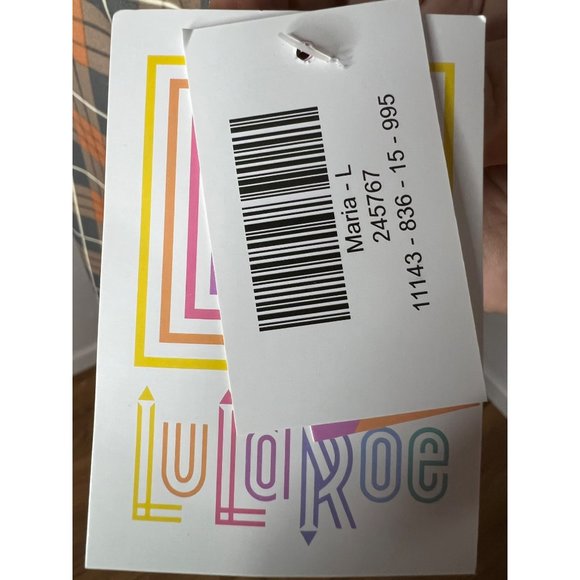 NWT Lula Roe Dress Large Orange Gray White Plaid Maxi Sheath Short Sleeve Round - Picture 8 of 11